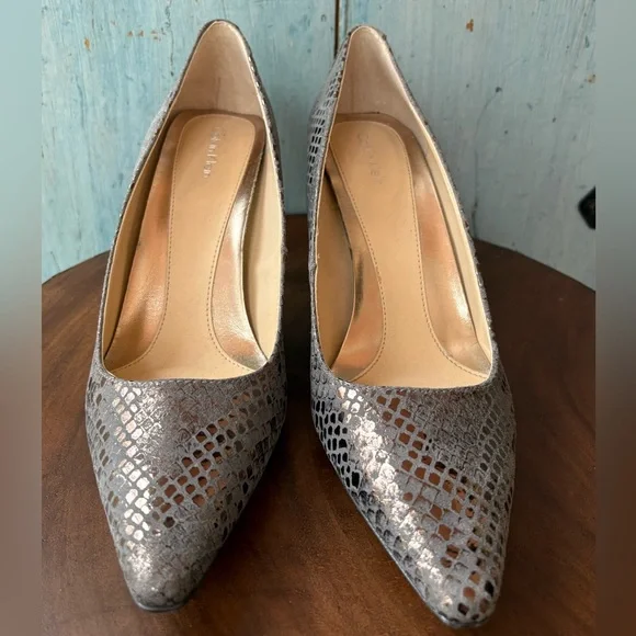 Sexy Calvin Klein heels in blue/copper snakeskin print leather & a touch of foil - Picture 4 of 16